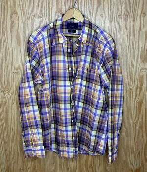 Vintage Faconnable Cotton Button Up Purple Plaid French Men's Medium